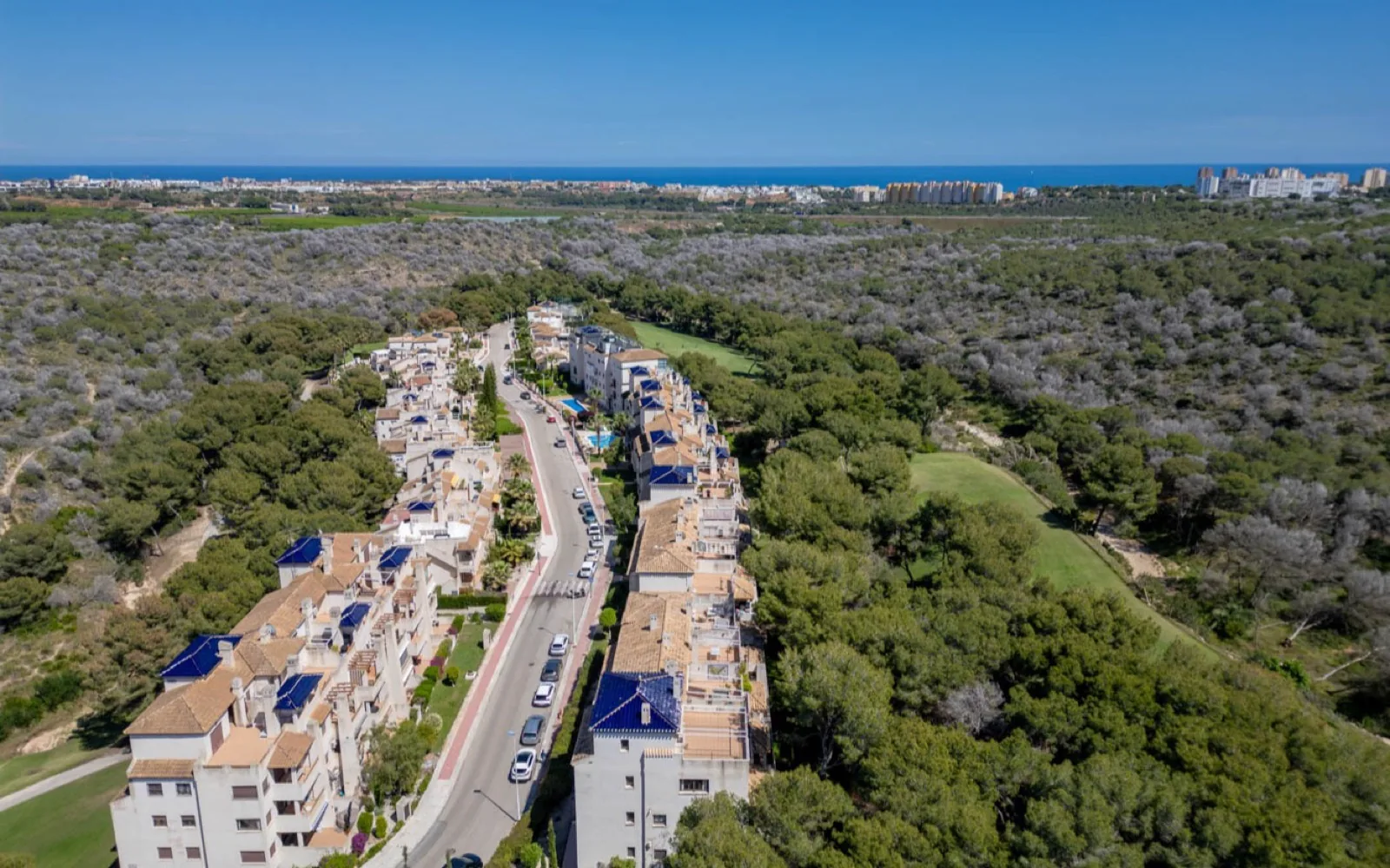 Aerial view of a residential complex and its communal areas on the Costa Blanca
